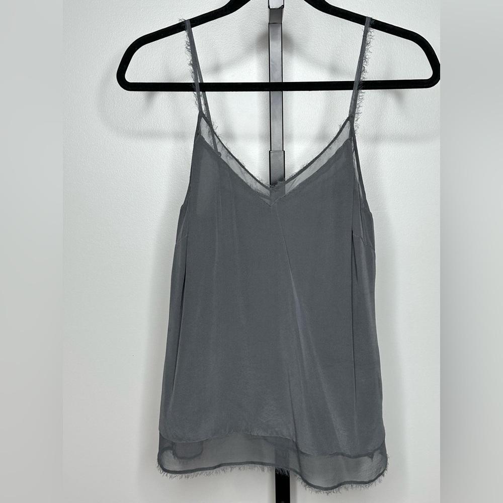 Elie Tahari Women 100% Black Silk Tank Top - Distressed Hem